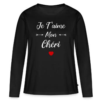 je t'aime mon Chéri - T-shirt manches longues Premium bio Femme - noir - Devant - Julia (174cm)