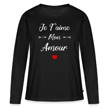 Je t'aime mon amour - T-shirt manches longues Premium bio Femme - noir - Devant - Julia (174cm)
