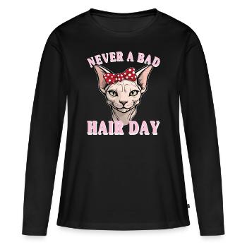 Jamais mauvais jour de cheveux Sphynx Chat Dire - T-shirt manches longues Premium bio Femme - noir - Devant - Julia (174cm)