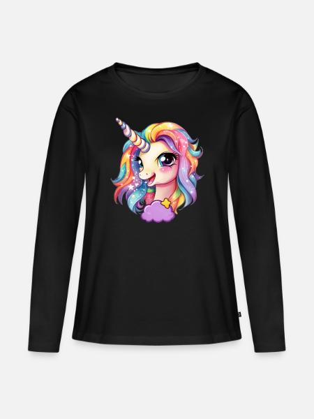 Liebliches Einhorn - Frauen Premium Bio Langarmshirt - Schwarz