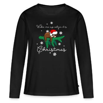 Réveille-moi quand c’est Noël Père Noël paresseux - T-shirt manches longues Premium bio Femme - noir - Devant - Julia (174cm)