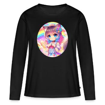 Une jolie fille d’anime dans un jardin de nuages - T-shirt manches longues Premium bio Femme - noir - Devant - Julia (174cm)