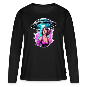 Une femme paniquée est attrapée par un OVNI. - T-shirt manches longues Premium bio Femme - noir - Devant - Julia (174cm)