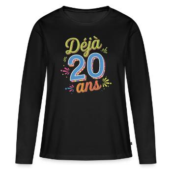 Déjà 20 ans - T-shirt manches longues Premium bio Femme - noir - Devant - Julia (174cm)