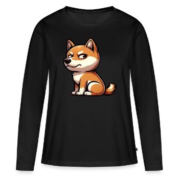 Mignon Shiba Inu drôle look sceptique - T-shirt manches longues Premium bio Femme - noir - Devant - Julia (174cm)