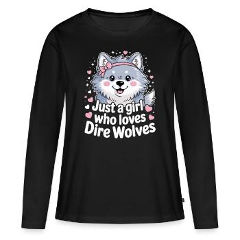Fille Qui Adore Les Loups Géants - T-shirt manches longues Premium bio Femme - noir - Devant - Julia (174cm)