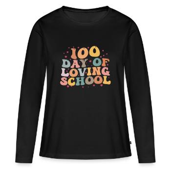100 Jours D’école Aimante | 100 Jours D’école - T-shirt manches longues Premium bio Femme - noir - Devant - Julia (174cm)
