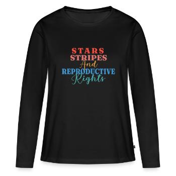 Rayures étoilées et droits de reproduction - T-shirt manches longues Premium bio Femme - noir - Devant - Julia (174cm)