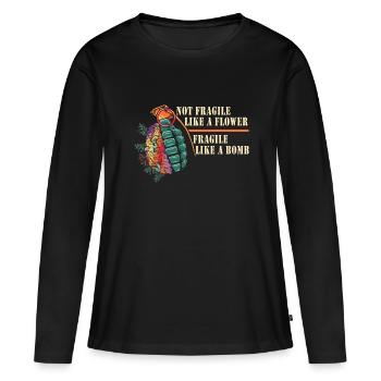Pas fragile comme une fleur, mais un - T-shirt manches longues Premium bio Femme - noir - Devant - Julia (174cm)