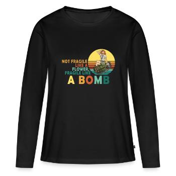 Pas fragile comme une fleur, mais un - T-shirt manches longues Premium bio Femme - noir - Devant - Julia (174cm)