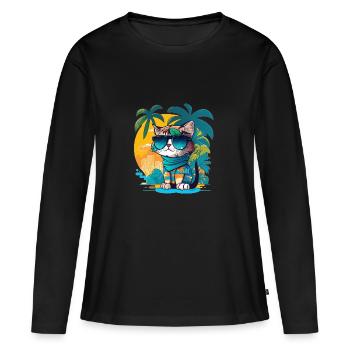 Mignon chat tropical 4 - T-shirt manches longues Premium bio Femme - noir - Devant - Julia (174cm)