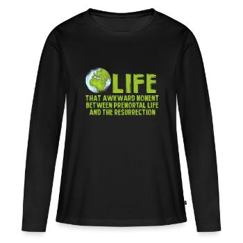 Vie Le moment embarrassant entre deux vies - T-shirt manches longues Premium bio Femme - noir - Devant - Julia (174cm)