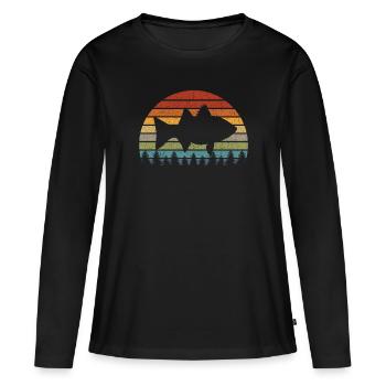 Cadeau amusant de pêche au bar blanc en eau douce - T-shirt manches longues Premium bio Femme - noir - Devant - Julia (174cm)
