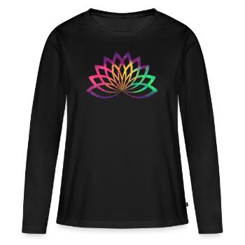Yoga T-Shirt Lotusblume Bunte Lotusblüte Geschenk - Frauen Premium Bio Langarmshirt - Schwarz - Vorne - Julia (174cm)