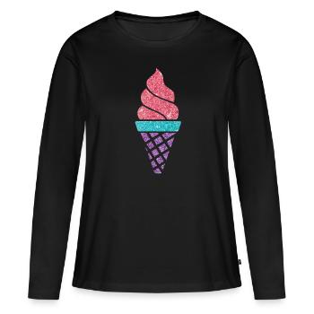 Glace glace glace crème glacée d’été rengaine cadeau - T-shirt manches longues Premium bio Femme - noir - Devant - Julia (174cm)