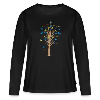 Schmetterling Insekt Baum Insekten Garten Geschenk - Frauen Premium Bio Langarmshirt - Schwarz - Vorne - Julia (174cm)