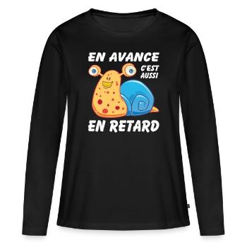 En avance c'est aussi en retard - T-shirt manches longues Premium bio Femme - noir - Devant - Julia (174cm)