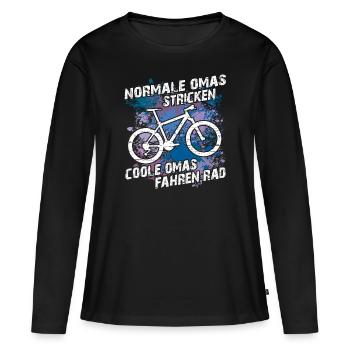 Coole Oma fährt Fahrrad lustiger Omaspruch - Frauen Premium Bio Langarmshirt - Schwarz - Vorne - Julia (174cm)