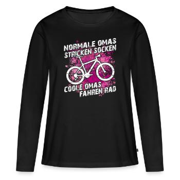Coole Oma fährt Fahrrad lustiger Omaspruch - Frauen Premium Bio Langarmshirt - Schwarz - Vorne - Julia (174cm)