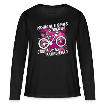 Coole Oma fährt Fahrrad lustiger Omaspruch - Frauen Premium Bio Langarmshirt - Schwarz - Vorne - Julia (174cm)