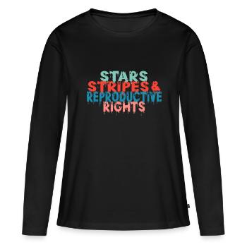 Rayures étoilées et droits de reproduction - T-shirt manches longues Premium bio Femme - noir - Devant - Julia (174cm)