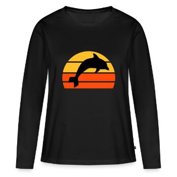 Springender Delphin vor einer geteilten Halbsonne - Frauen Premium Bio Langarmshirt - Schwarz - Vorne - Julia (174cm)