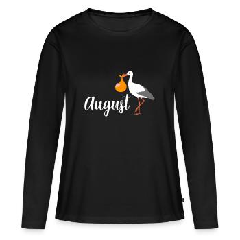 Enceinte cigogne bébé arrive en Août - T-shirt manches longues Premium bio Femme - noir - Devant - Julia (174cm)