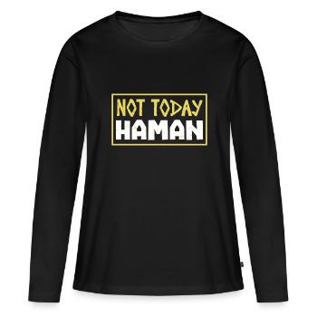 Pas aujourd’hui Haman Pourim Judaïsme - T-shirt manches longues Premium bio Femme - noir - Devant - Julia (174cm)