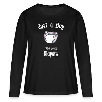 ABDL Windel Designs für Männer - Frauen Premium Bio Langarmshirt - Schwarz - Vorne - Julia (174cm)
