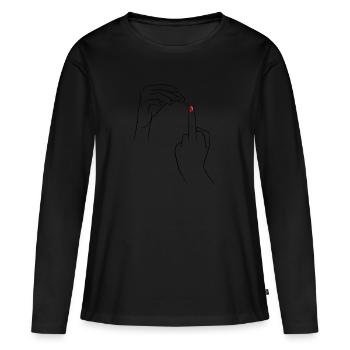 Damen Mittelfinger Stinkefinger Fick Dich Frauen - Frauen Premium Bio Langarmshirt - Schwarz - Vorne - Julia (174cm)