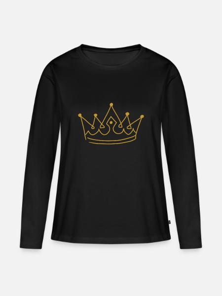 Emoji Krone Kronen Skizze gold - Frauen Premium Bio Langarmshirt - Schwarz