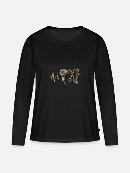 Friseur Herzschlag Design - Frauen Premium Bio Langarmshirt - Schwarz