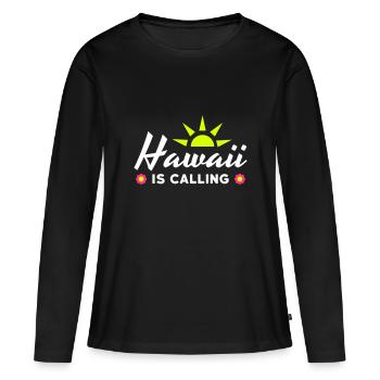 Hawaï appelle (soleil, rayons du soleil, fleurs) - T-shirt manches longues Premium bio Femme - noir - Devant - Julia (174cm)