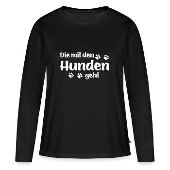 Qui va avec les chiens - pattes de chien - T-shirt manches longues Premium bio Femme - noir - Devant - Julia (174cm)