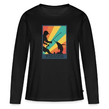 Pêcheur pêcheur pêcheur poisson - T-shirt manches longues Premium bio Femme - noir - Devant - Julia (174cm)