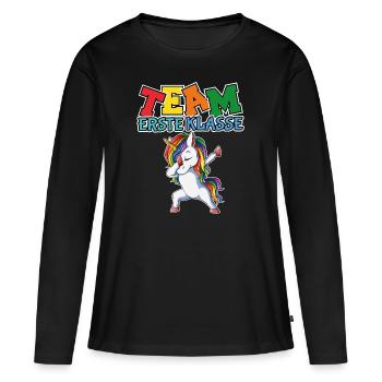 Scolarisation au début de la licorne Jun - T-shirt manches longues Premium bio Femme - noir - Devant - Julia (174cm)