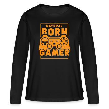 Joueur né naturel - T-shirt manches longues Premium bio Femme - noir - Devant - Julia (174cm)