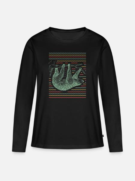 Faultier - Frauen Premium Bio Langarmshirt - Schwarz