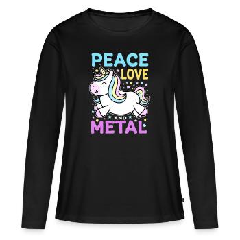 Licorne en métal - Peace Love and Metal - T-shirt manches longues Premium bio Femme - noir - Devant - Julia (174cm)