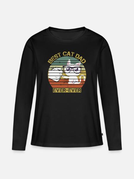 Vintage Best Cat Dad Ever Shirt - Frauen Premium Bio Langarmshirt - Schwarz