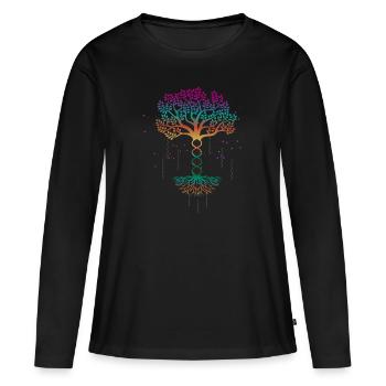 Lebensbaum, Lebensbaum Baum des lebens, Genetik, - Frauen Premium Bio Langarmshirt - Schwarz - Vorne - Julia (174cm)
