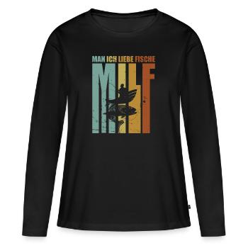 Angler Fischerei Fischen AngelnGeschenkidee - Frauen Premium Bio Langarmshirt - Schwarz - Vorne - Julia (174cm)