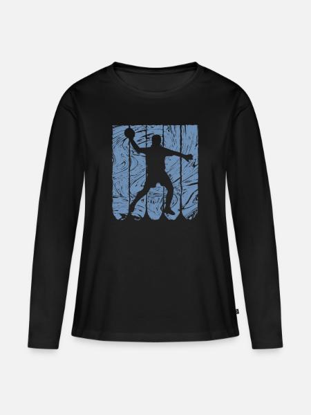 Handballer Retro - Frauen Premium Bio Langarmshirt - Schwarz