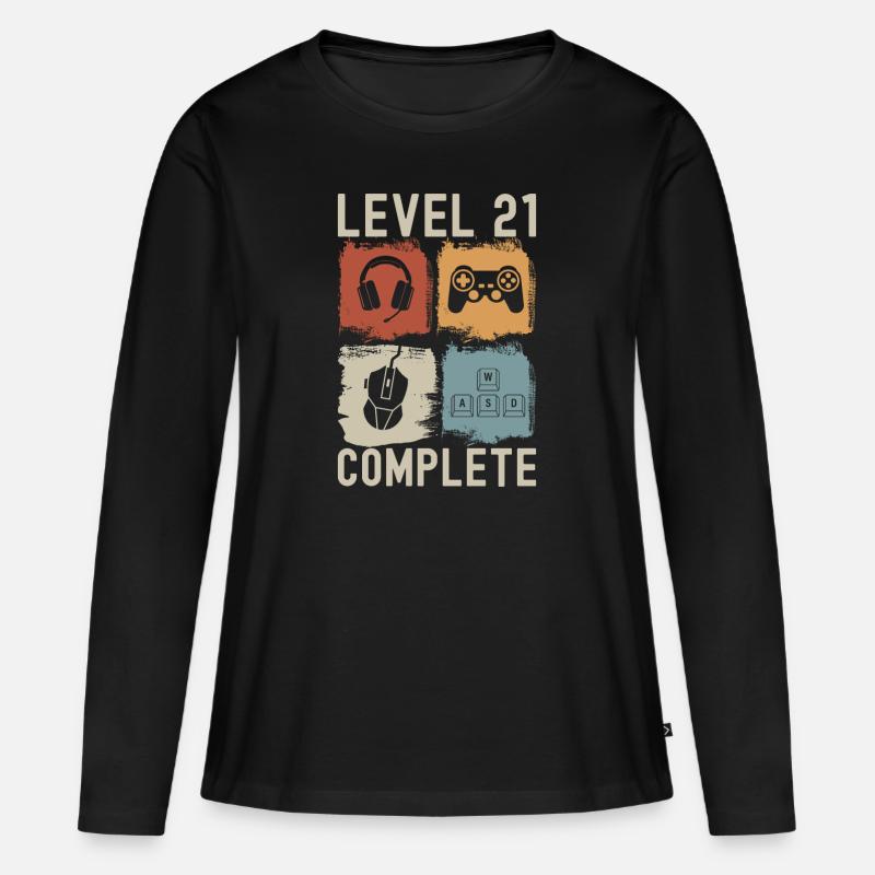 21. Geburtstag Level 21 Complete Gamer 21 Jahre - Frauen Premium Bio Langarmshirt - Schwarz