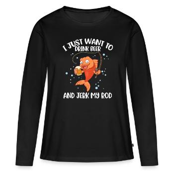 Buvez de la bière et secouez mon cadeau de pêche à la canne - T-shirt manches longues Premium bio Femme - noir - Devant - Julia (174cm)