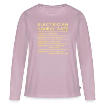 Électricien Tarif horaire Cadeau électricien - T-shirt manches longues Premium bio Femme - rose poudré - Devant - Julia (174cm)