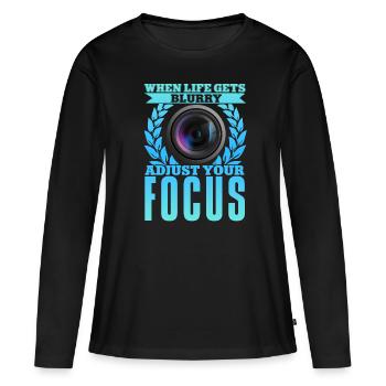 Photography Camera Lens Flowers - Frauen Premium Bio Langarmshirt - Schwarz - Vorne - Julia (174cm)