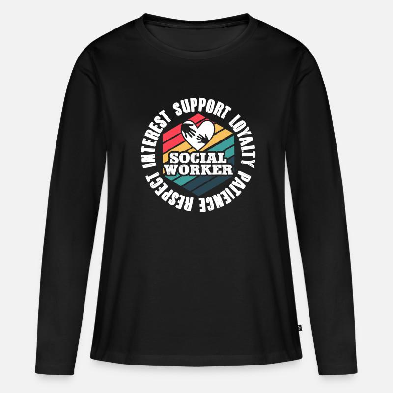 School Social Work Month Retro - Frauen Premium Bio Langarmshirt - Schwarz
