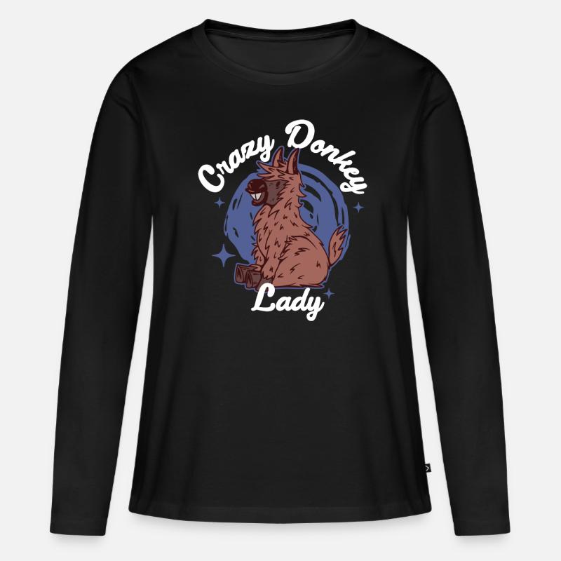 Crazy Donkey Lady Esel Geschenk - Frauen Premium Bio Langarmshirt - Schwarz