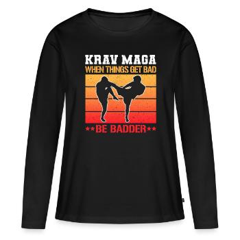 Krav Maga Apparel Israeli Self - Frauen Premium Bio Langarmshirt - Schwarz - Vorne - Julia (174cm)